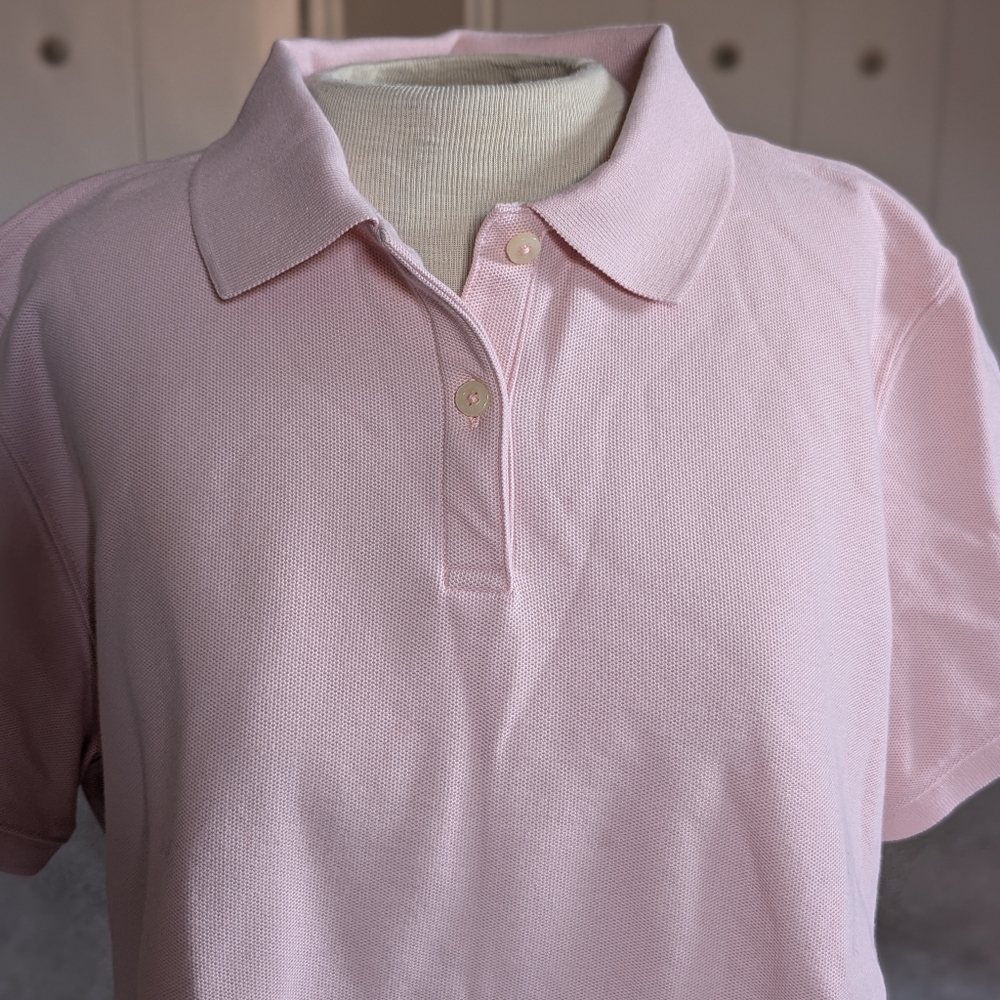 L L Bean Set of Pink And Navy & White Striped Cotton Relaxed Fit Polo Shirts - Picture 6 of 16